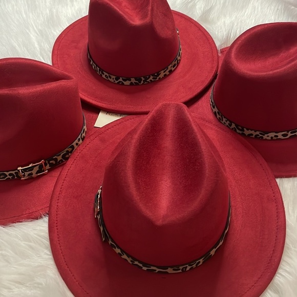 NEW BURGUNDY FASHION BRIM HAT LEOPARD ACCENT - Picture 5 of 10